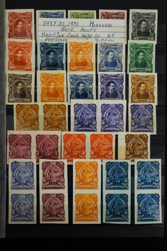 South America 1800's Stamp Proof Collection Good Honduras & El Salvador Sections