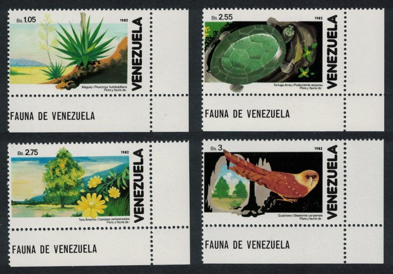 Venezuela Oilbird Nightjar Turtle Cacti Birds and Flora 4v Corners SG#2471-2474