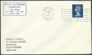 GB SCOTLAND 1969 cover Clyde Steamer cachet : D.E.V.LOCHFYNE.......47927