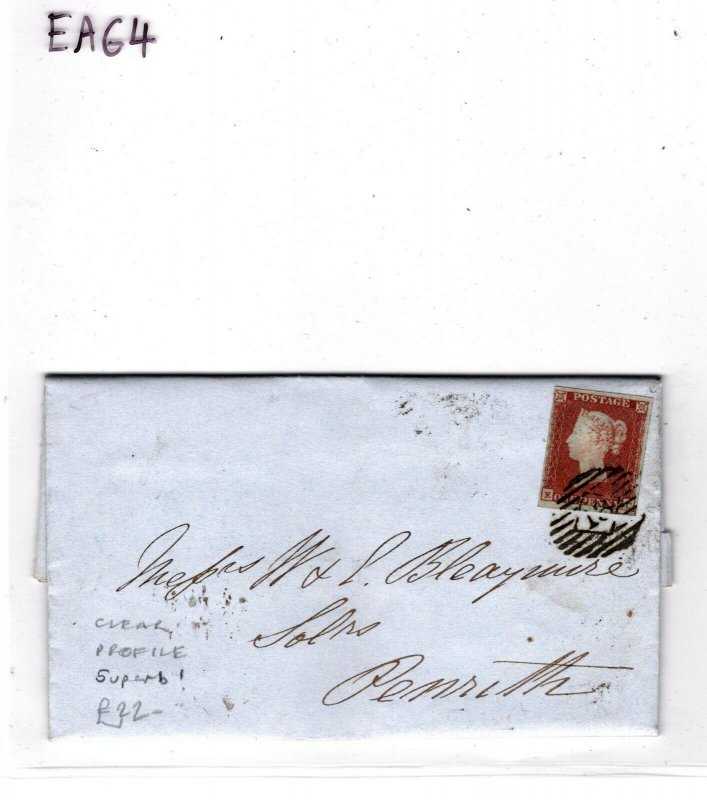 GB Cover Cumberland Penrith 1d Red CLEAR PROFILE Superb 1843 {samwells} EA64