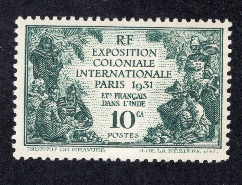 French India 1931 10ca deep green Colonial Exposition, Scott 100 MH