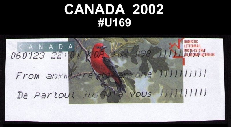 SALE CANADA 2002 #U169 BIRDS SCARLET TANAGER CUT SQUARE FROM POSTAL STATIONERY