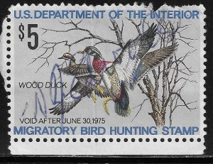 Scott # RW41  Lot E387  $5.00 Migratory Bird Hunting Stamp  Used