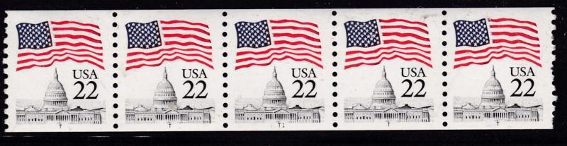 UNITED STATES Scott 2115 COIL STRIP of 5 PNC T1 Flag Over White House VF/NH