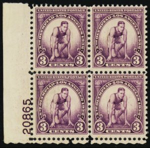 718, Mint NH 3¢ Plate Block of Four CV $17.00