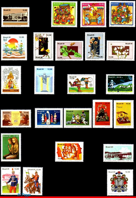 BRAZIL 1981 ALL STAMPS ISSUED, FULL YEAR WITH S/S, SCOTT VALUE $ 33.25 ALL MNH