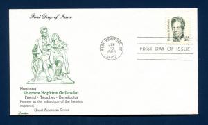 Sc. 1861 20c Thomas Gallaudet FDC - Lorstan