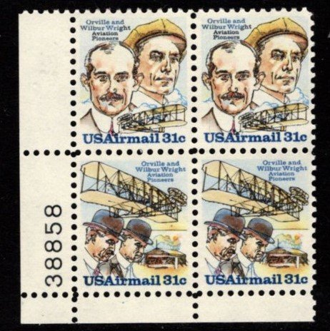 #C91 - C92 Wright Brothers Plate Block/4 #38858 LL - MNH