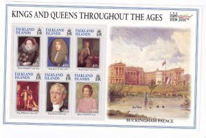 FALKLAND ISLANDS 761 a-f VF-MNH KINGS & QUEENS THROUGHOUT THE AGES S/SHEET