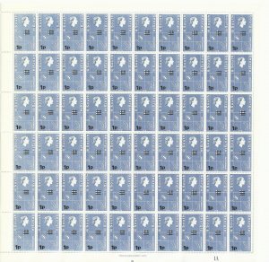 South Georgia, 1971, Scott #18, 1p on 1p Violet Blue, Sheet of 60, Mint, N.H.