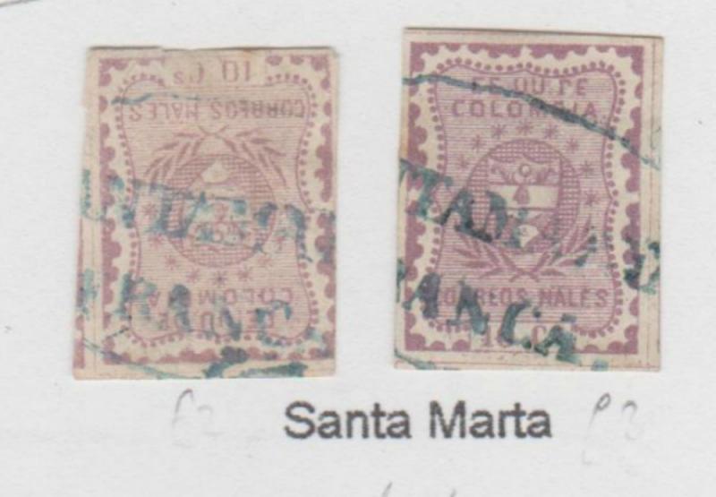 O) 1867 COLOMBIA, 10 CENTAVOS LILAC, SG 45, SANTA MARTA, XF