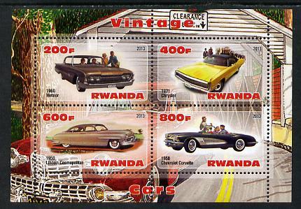 Rwanda 2013 Vintage Cars #1 perf sheetlet containing 4 va...