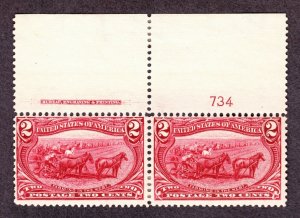 US 286 2c Trans-Mississippi Plate #734 Inscription Pair F-VF OG H SCV $60