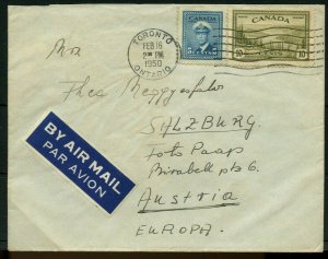 15c quarter ounce airmail to AUSTRIA 1950 PEACE issue COVER Canada