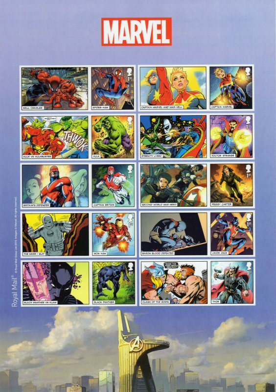 2019 Marvel Comics Super Heroes Royal Mail Smiler Sheet LS115 Unmounted Mint 