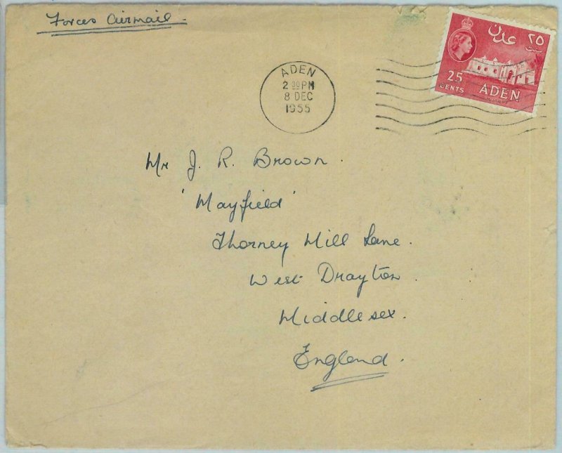 90561 -  ADEN - POSTAL HISTORY -  Single stamp on COVER  to  ENGLAND 1955