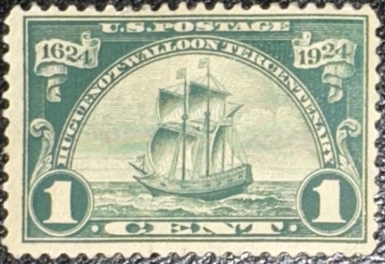 Scott #614 1924 1¢ Huguenot-Walloon Tercentenary Ship Nieu Nederland unused HR