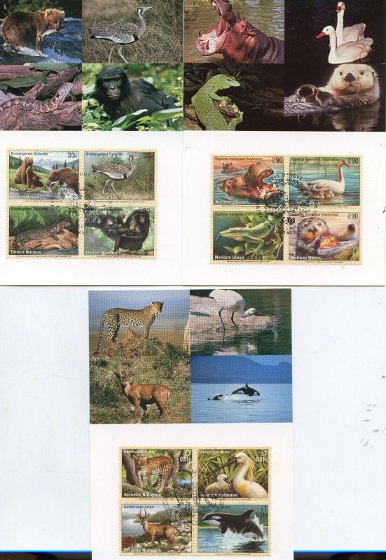 UNITED NATIONS 2000 ENDANGERED SPECIES MAXIMUM CARDS SET 62/64 FIRST DAY CANCEL 