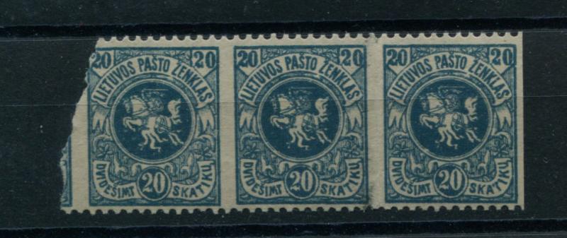 LITHUANIA 52 MNH IMPERF BETWEEN STRIP OF 3-