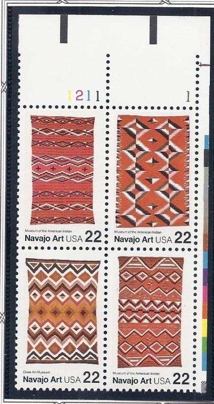 US #2235-2238 Navajo Art Plate Block of 4 (MNH) CV $4.25
