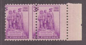 US Sc 837 MNH. 1938 3c Northwest Territory Sesquicentennial, MISPERF Pair VF