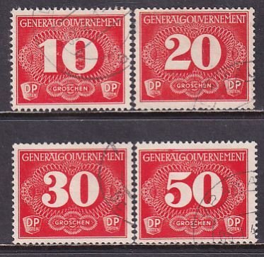 Poland 1940 Sc NL1-4 General Gouvernement German Occupation Rural Post Stamp U