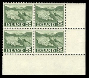 Iceland #257-258 Cat$652, 1950-54 5a-5k, complete set in corner margin blocks...