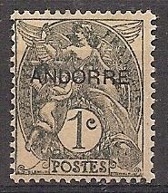 Andorra-French   1 MH 1931 1c Surcharge