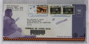 Costa Rica  2000 90 colones stamped env., add'l postage for registration