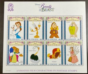 St Vincent Disney Beauty and Beast Sheet of 8  1992