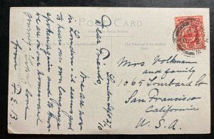 1910 London England Picture Postcard Cover Perfin Stamp To San Francisco CA USA