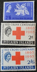 Pitcairn Is., 1963, Charity  + QE II, #35-37, Red Cross & Hunger, MH, SCV$6.00