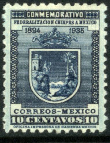 MEXICO 722, 10c ANNIV. CHIAPAS STATE. Mint, NH. F-VF.