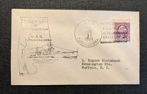 1934 USS Tuscaloosa First Day Navy Cover to Buffalo NY