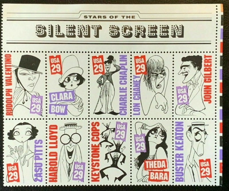 2819-28 (2828a) Silent Screen Stars Header Block Of 10 Mint/nh  FREE SHIPP