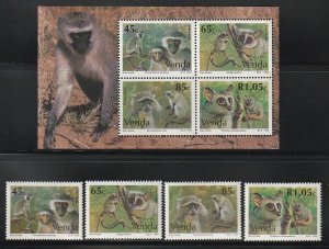 1994 South Africa - Venda - Sc 273-276a - MNH VF - 4 pairs & 1 MS - Monkeys