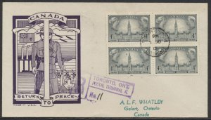 1948 #277 Responsible Govt FDC Kingstamper Peace Issue Cachet Registered Toronto