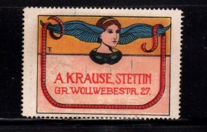 German Advertising Stamp - A. Krause, Stettin - Woman with Wings from Ears