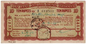 (I.B) India Revenue : Post Office National Savings Certificate 10R