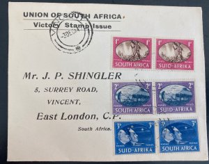 1945 Victoria South Africa First day Cover FDC To East London Victory Stamp Issu