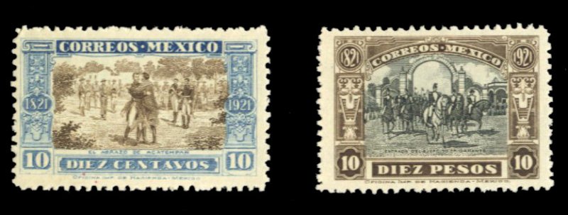 Mexico #632-633 Cat$47.50, 1921 10c blue and brown, 10c black brown and black...