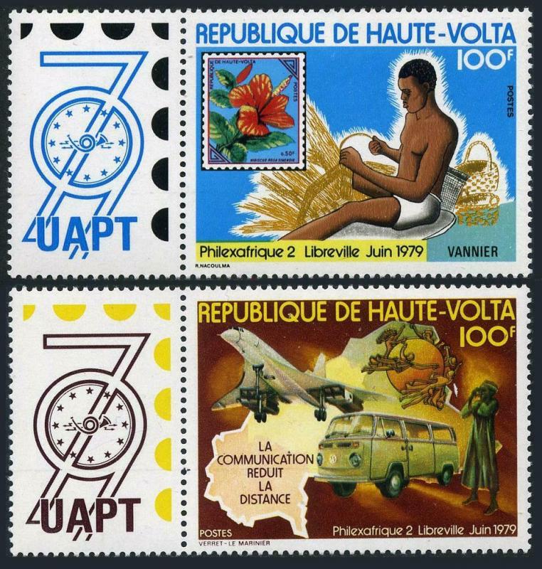 Burkina Faso 496-497,lightly hinged. PHILEXAFRIQUE-1979.Flower,Concorde,UPU,map.