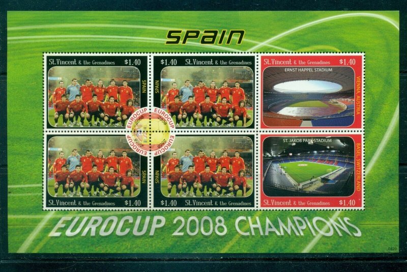 St. Vincent  #3631 (2008 Euro Soccer - Spain Champion sheet of 6) VFMNH CV $6.50