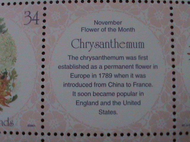 ​MARSHALL ISLAND-2001-SC#768-COLORFUL LOVELY CHRYSANTHEMUM-VF-MNH-SHEET