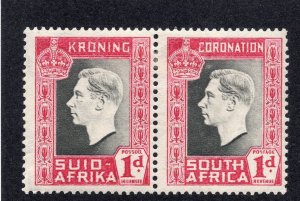 South Africa 1937 1p carmine & olive black Coronation Pair, Scott 75 MH