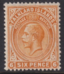 Sc# 34 Falkland Island 1912-14 KGV King George V 6 Pence Wmk 3 MLMH CV $17.50