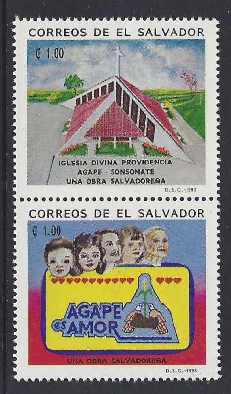 EL SALVADOR AGAPE SOCIAL WELFARE ORG, CHURCH, PEOPLE Sc 1344 PAIR MNH 1993