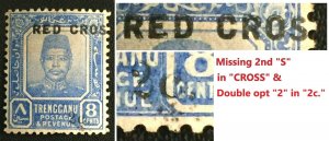 MALAYA 1917 RED CROSS opt TRENGGANU 2c+8c with features MH SG#22 M3153