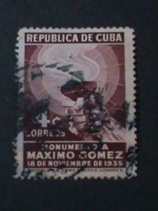 ​CUBA-SC#334 TORCH-MAXIMO GOMAZ BIRTH CENTENARY USED VF-88-YEARS OLD STAMP