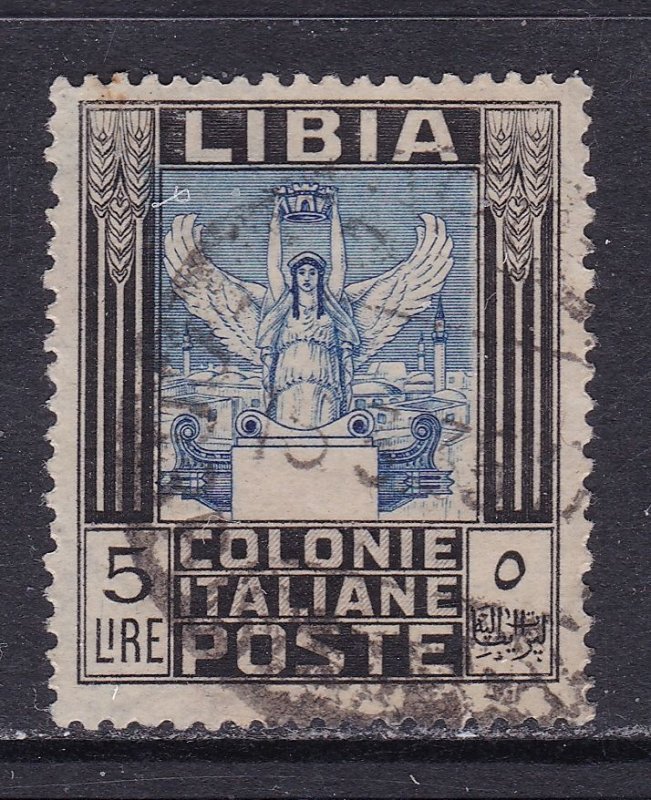 Libya Scott 30, 1921 5L, perf 14 Watermarked Crown, VF Used. Scott $21